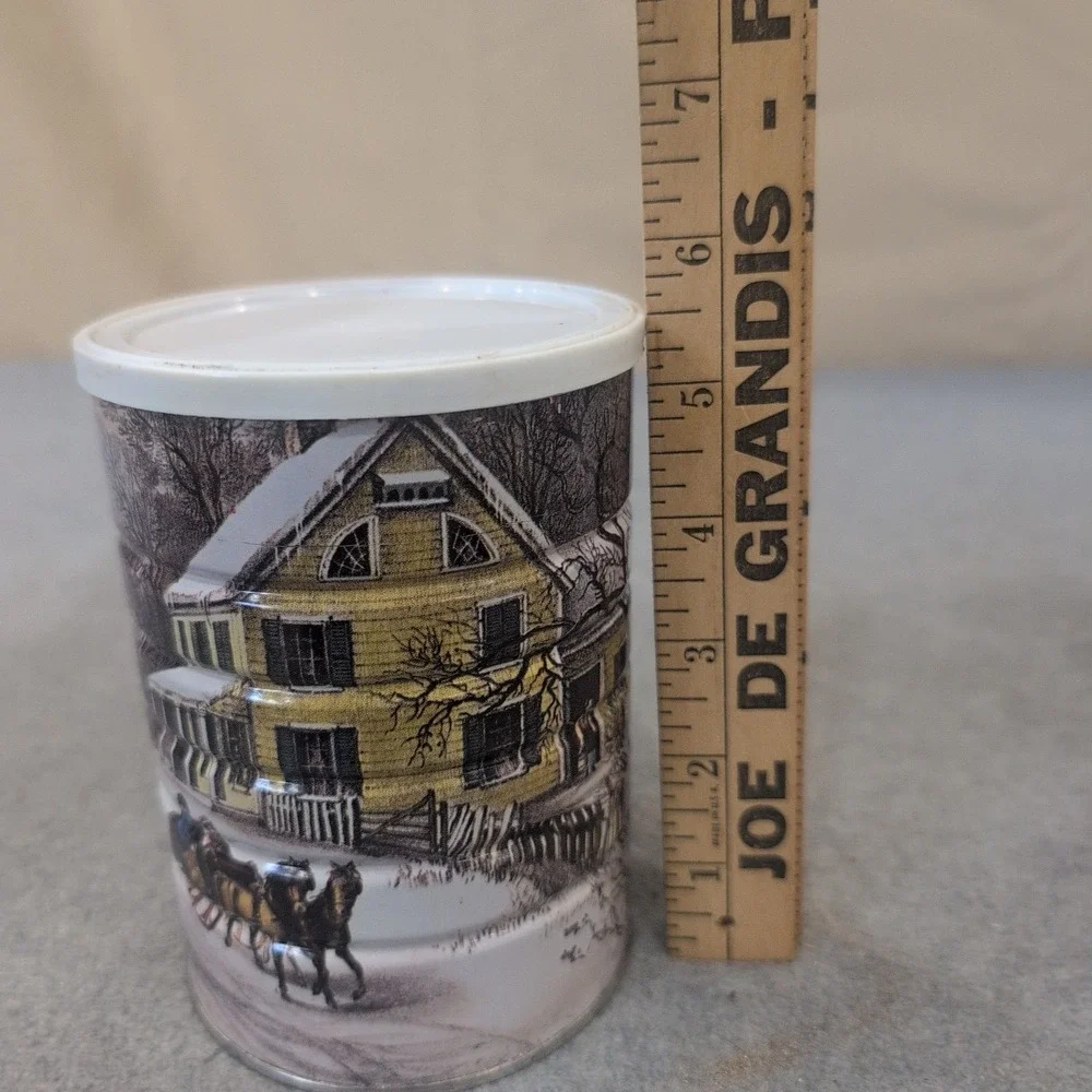Currier & Ives American Homestead Winter Vintage Metal Tin Canister with Lid - Picture 8 of 8
